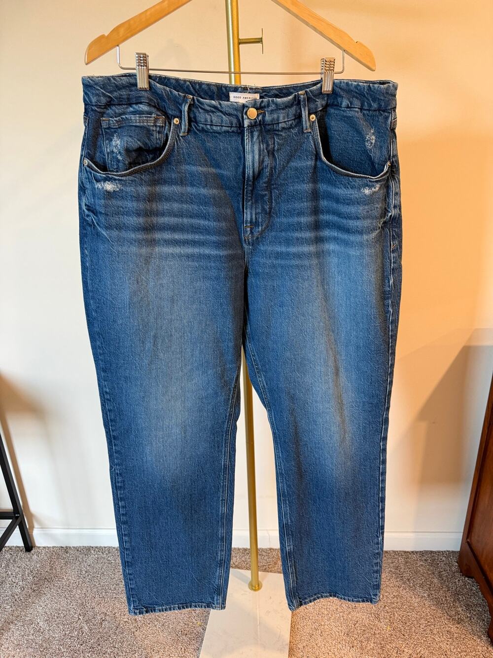 Good American Jeans Women's 16 Blue Denim Double Stitch Straight Leg western